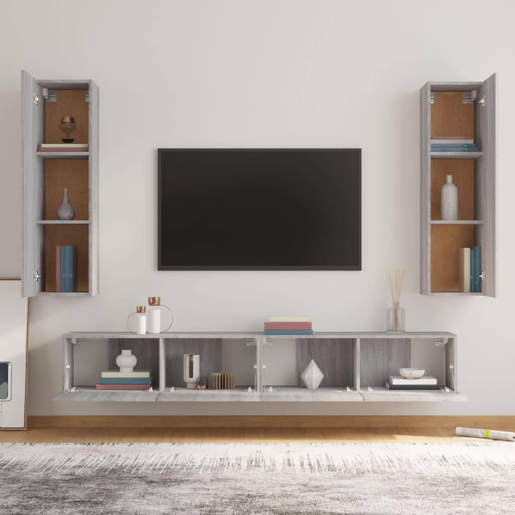 vidaXL 4 Piece TV Cabinet Set Grey Sonoma Engineered Wood