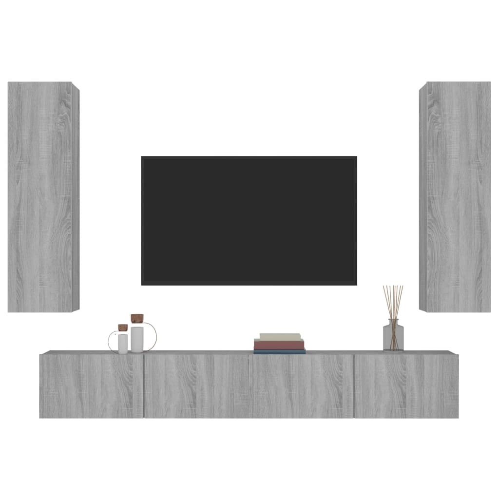 vidaXL 4 Piece TV Cabinet Set Grey Sonoma Engineered Wood