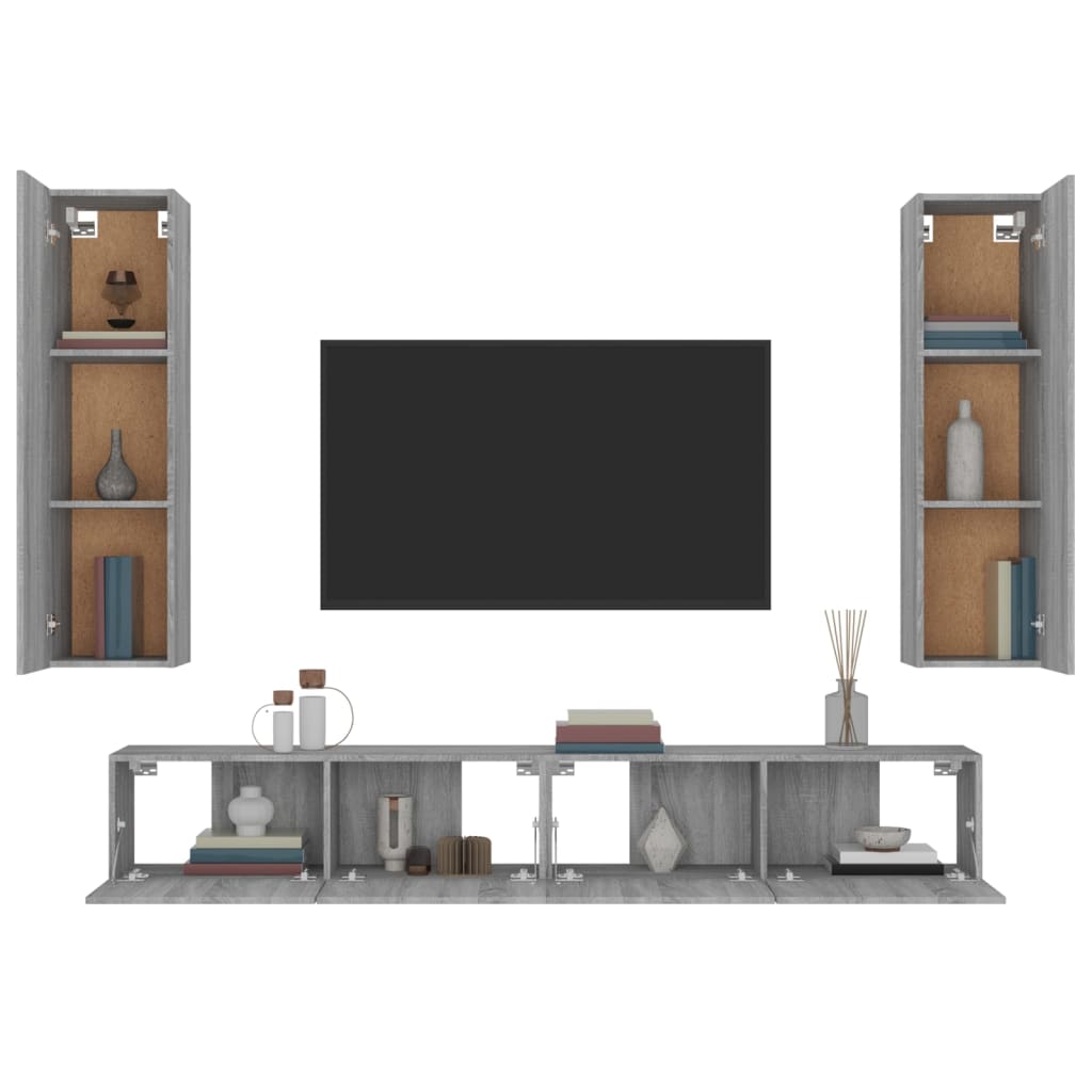 vidaXL 4 Piece TV Cabinet Set Grey Sonoma Engineered Wood