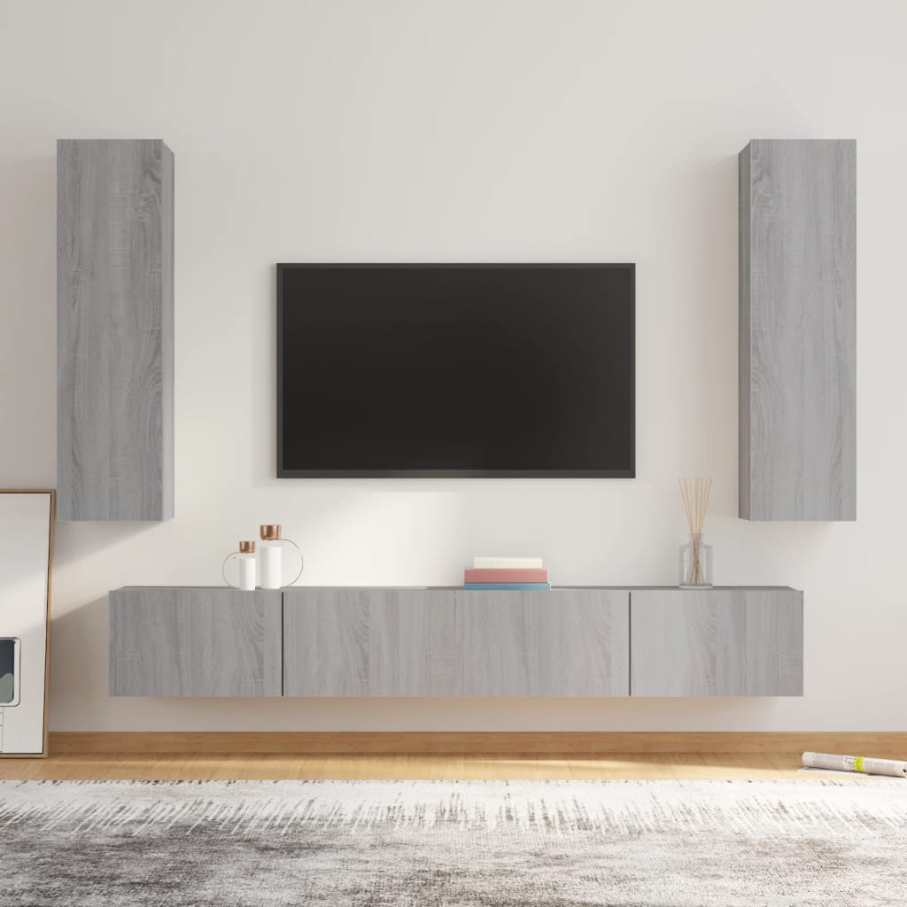 vidaXL 4 Piece TV Cabinet Set Grey Sonoma Engineered Wood