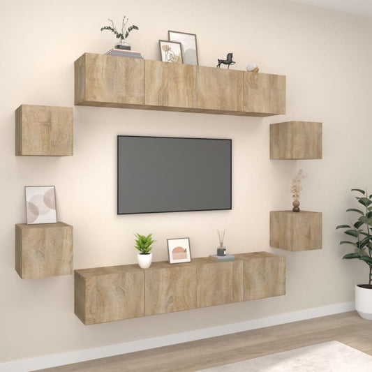 8 Piece TV Cabinet Set Sonoma Oak Engineered Wood