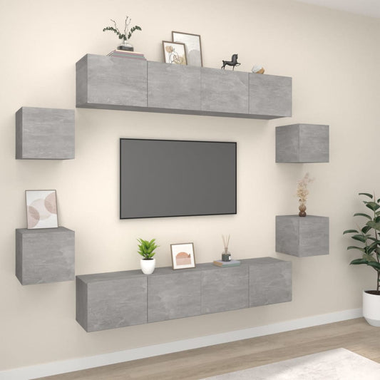 8 Piece TV Cabinet Set Concrete Grey Engineered Wood