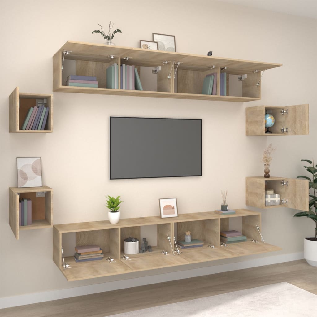 8 Piece TV Cabinet Set Sonoma Oak Engineered Wood