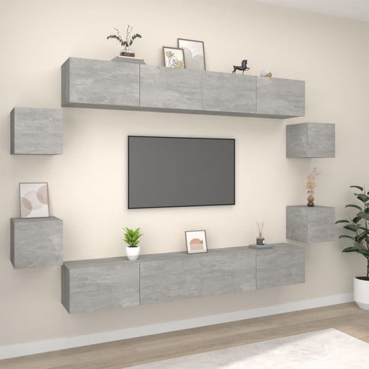 8 Piece TV Cabinet Set Concrete Grey Engineered Wood
