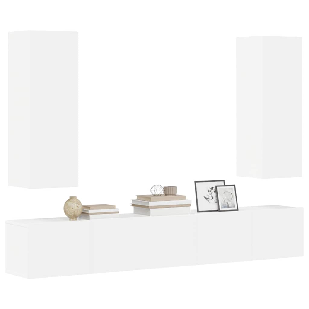 5 Piece TV Cabinet Set White Engineered Wood