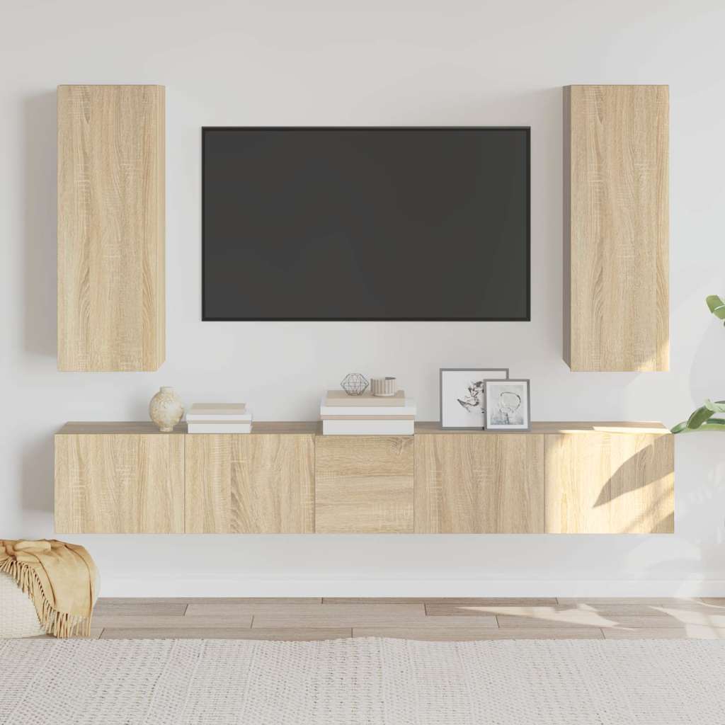 5 Piece TV Cabinet Set Sonoma Oak Engineered Wood