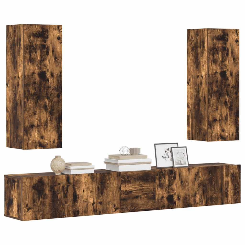 5 Piece TV Cabinet Set Smoked Oak Engineered Wood