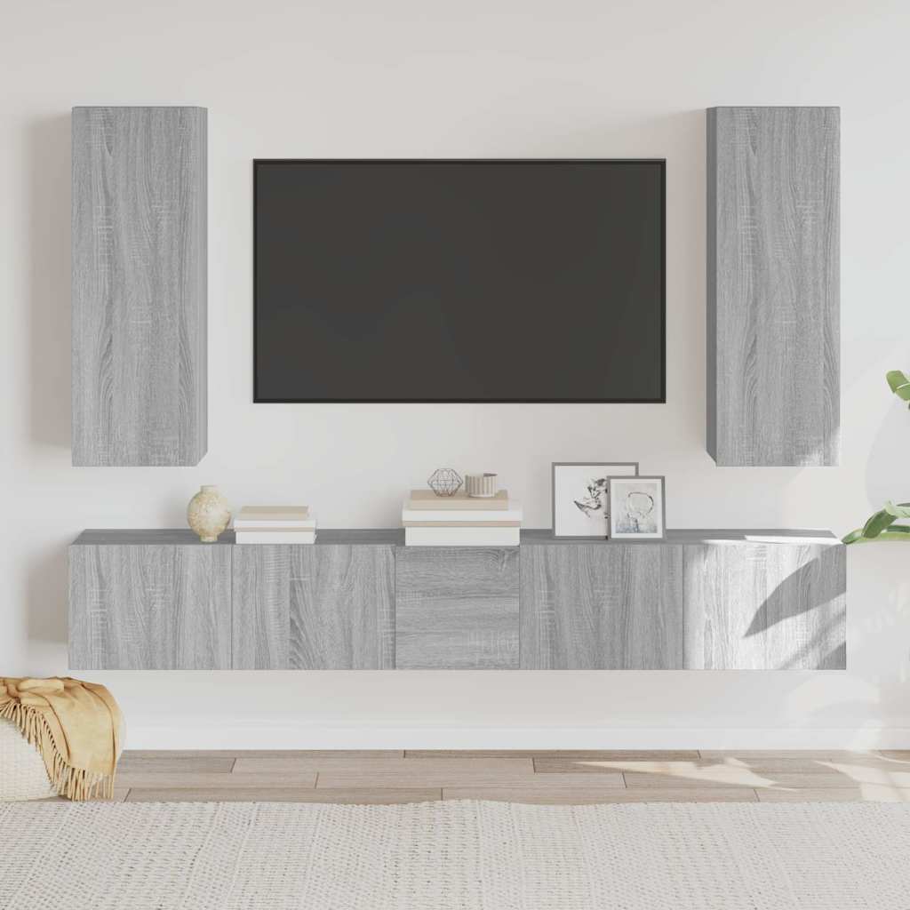 5 Piece TV Cabinet Set Grey Sonoma Engineered Wood