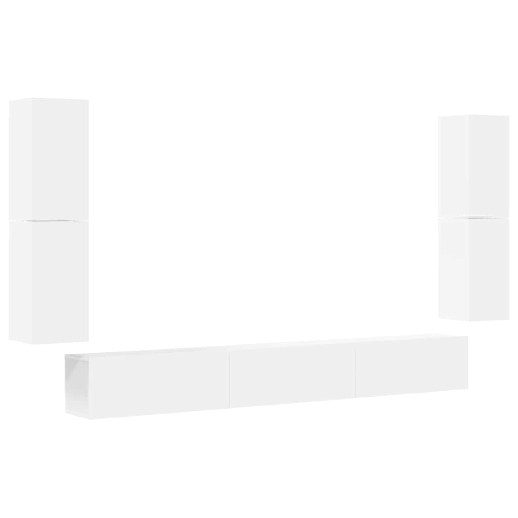 7 Piece TV Cabinet Set White Engineered Wood