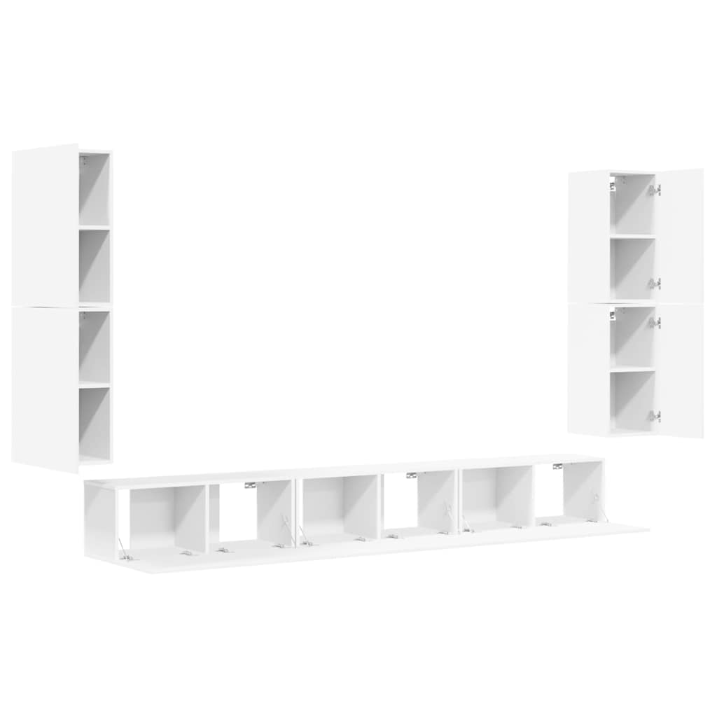 7 Piece TV Cabinet Set White Engineered Wood