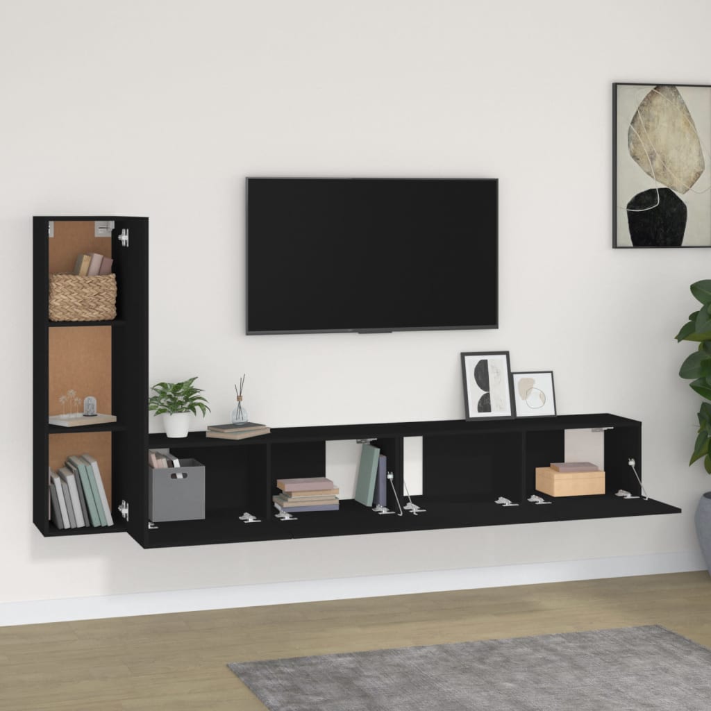 vidaXL 3 Piece TV Cabinet Set Black Engineered Wood