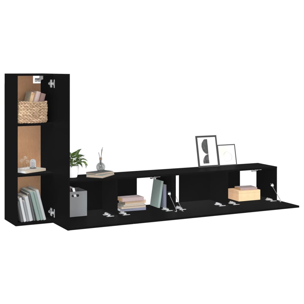 vidaXL 3 Piece TV Cabinet Set Black Engineered Wood