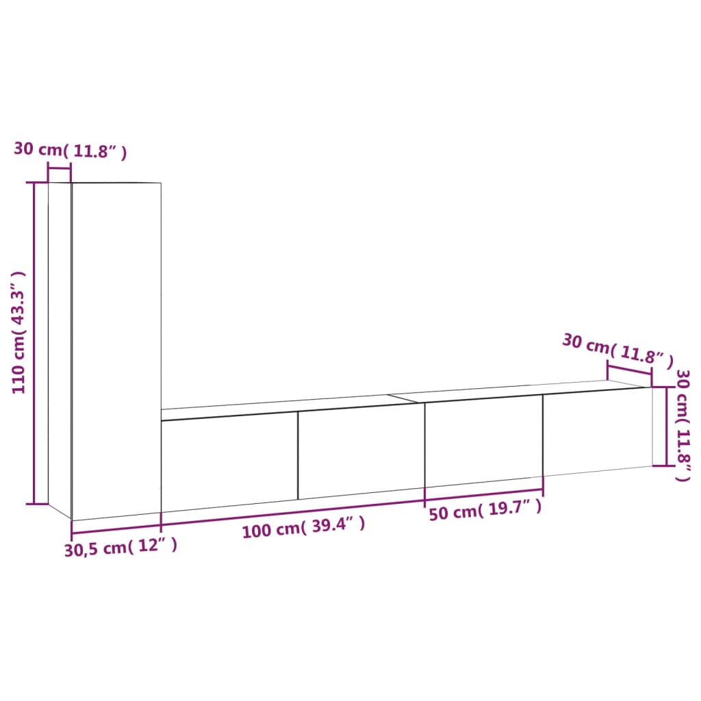 vidaXL 3 Piece TV Cabinet Set Black Engineered Wood