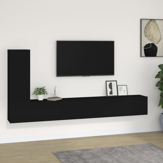 vidaXL 3 Piece TV Cabinet Set Black Engineered Wood