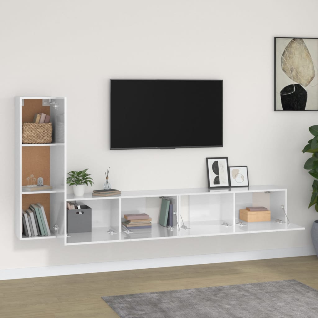 vidaXL 3 Piece TV Cabinet Set High Gloss White Engineered Wood