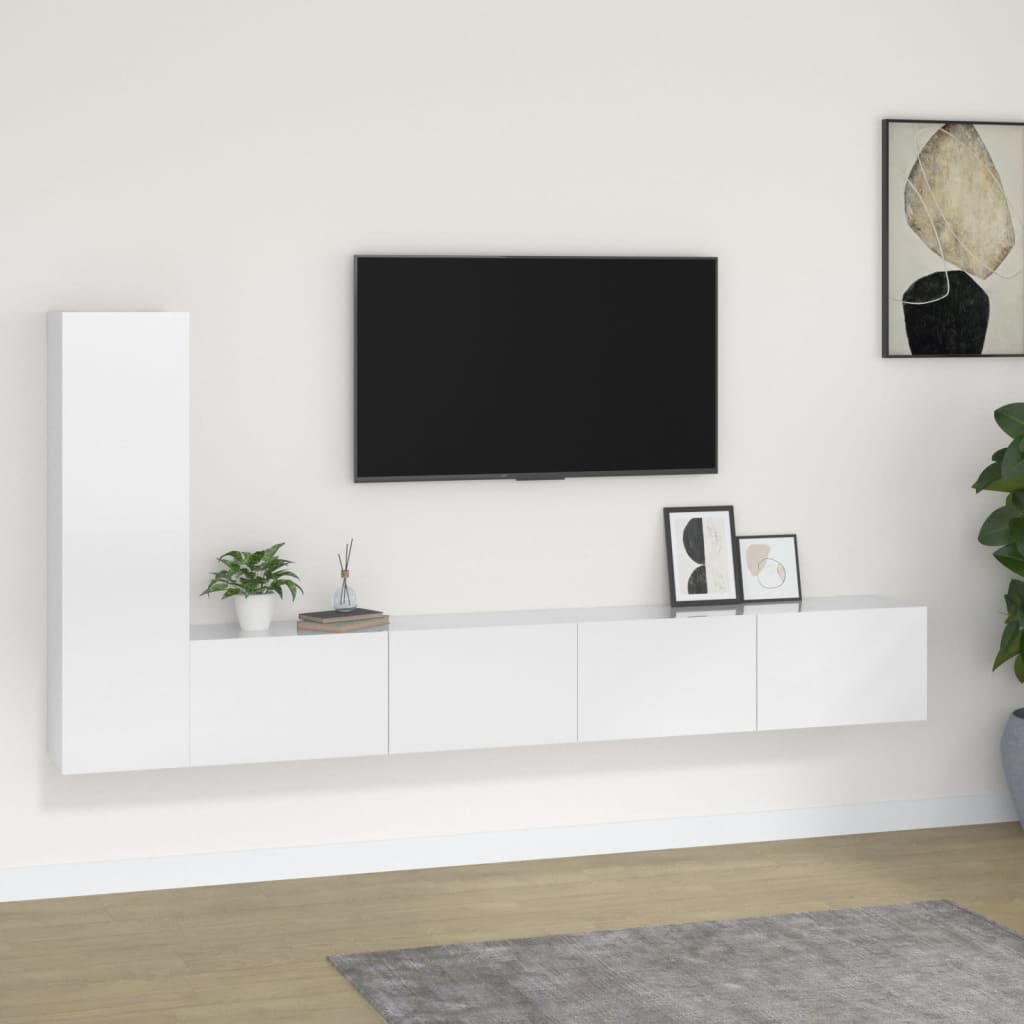 vidaXL 3 Piece TV Cabinet Set High Gloss White Engineered Wood