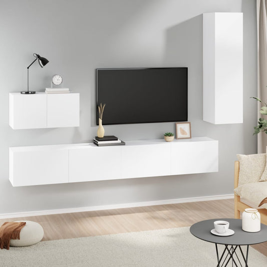 vidaXL 4 Piece TV Cabinet Set White Engineered Wood