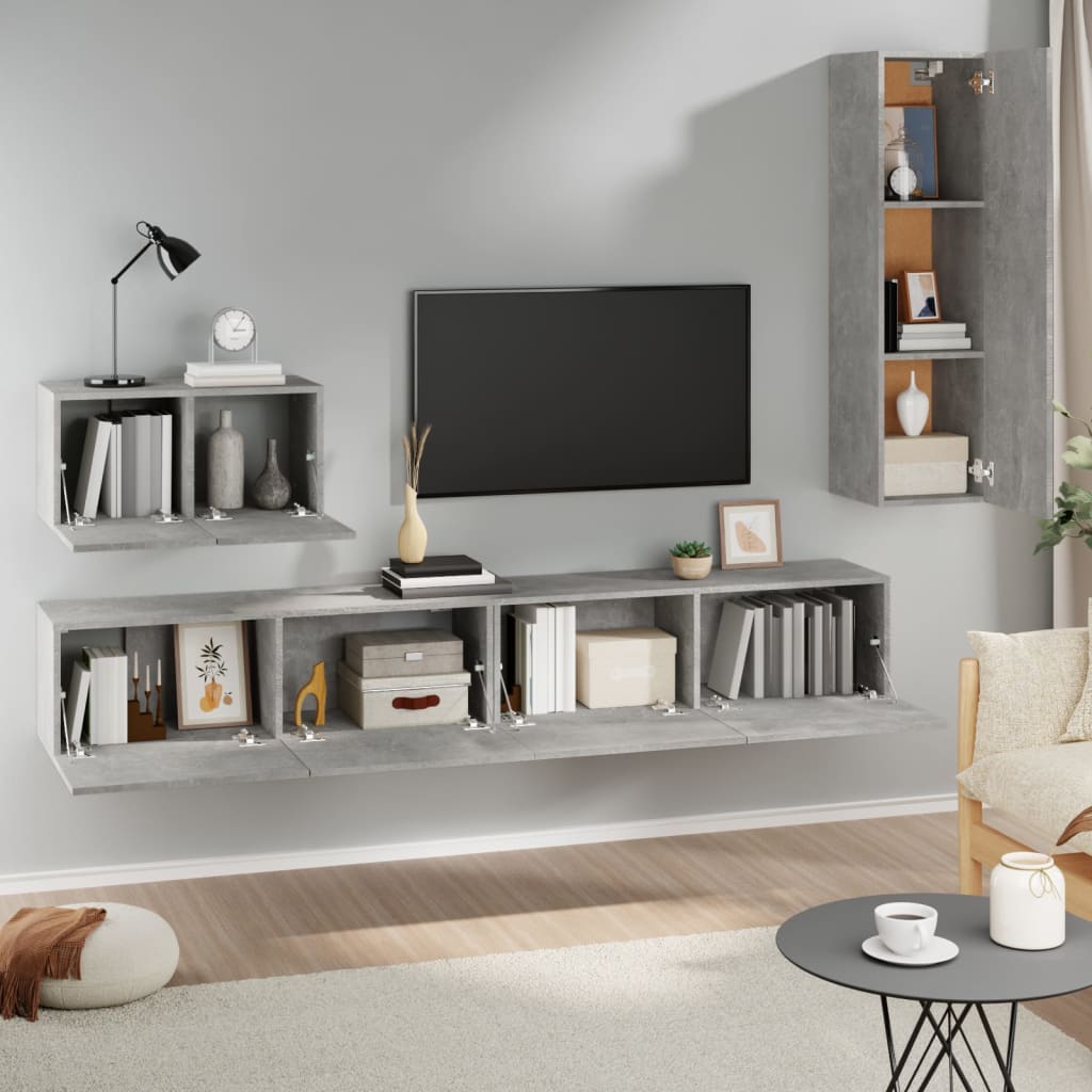 vidaXL 4 Piece TV Cabinet Set Concrete Grey Engineered Wood