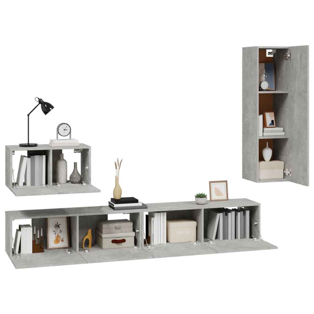 vidaXL 4 Piece TV Cabinet Set Concrete Grey Engineered Wood