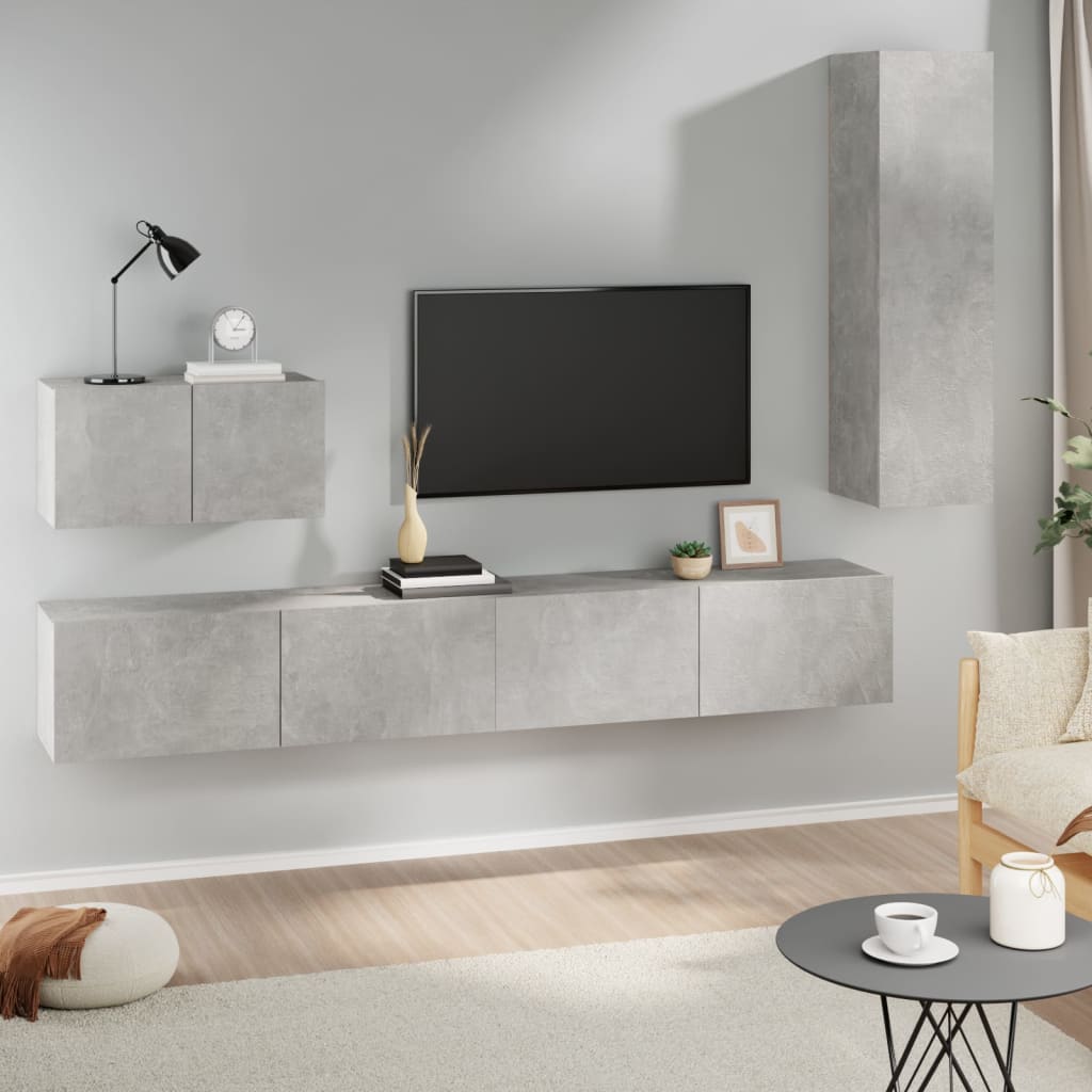 vidaXL 4 Piece TV Cabinet Set Concrete Grey Engineered Wood