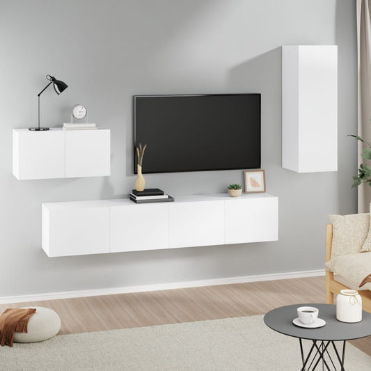 vidaXL 4 Piece TV Cabinet Set White Engineered Wood