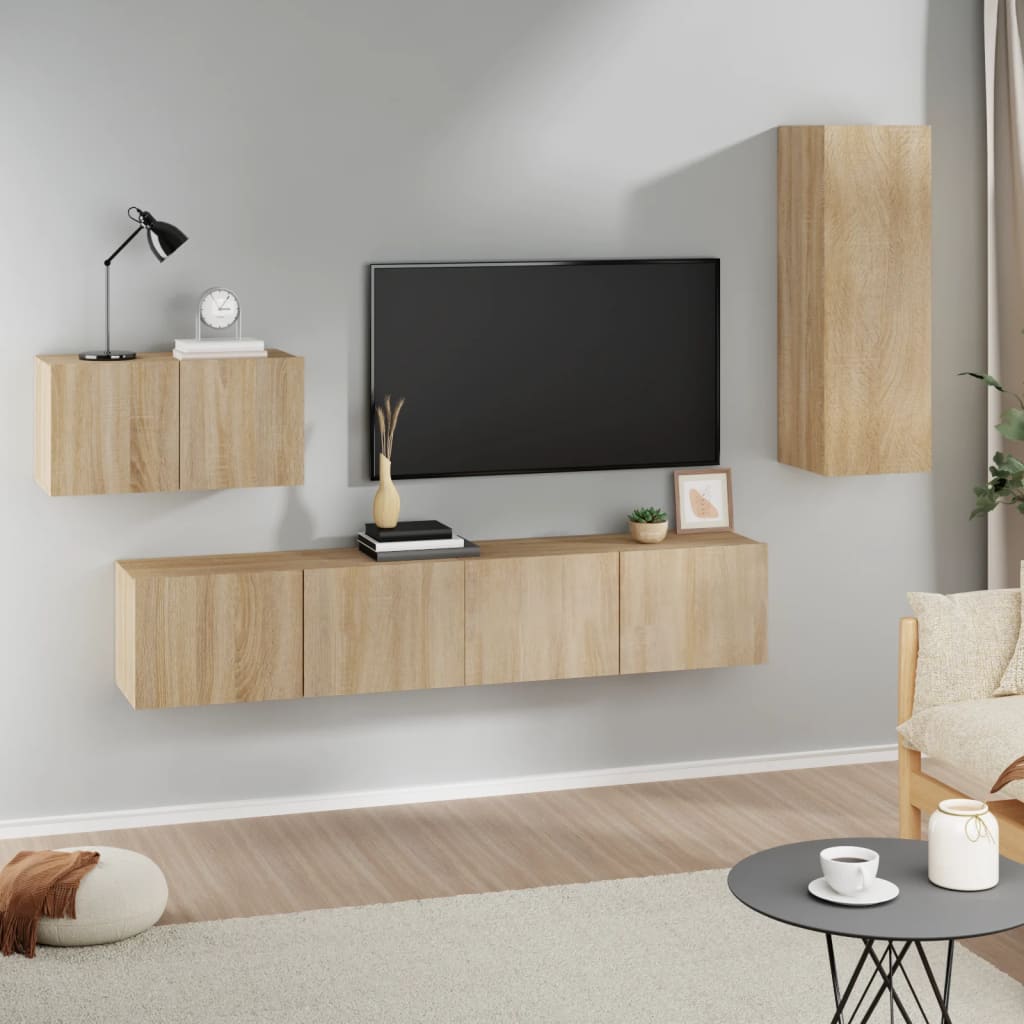 vidaXL 4 Piece TV Cabinet Set Sonoma Oak Engineered Wood