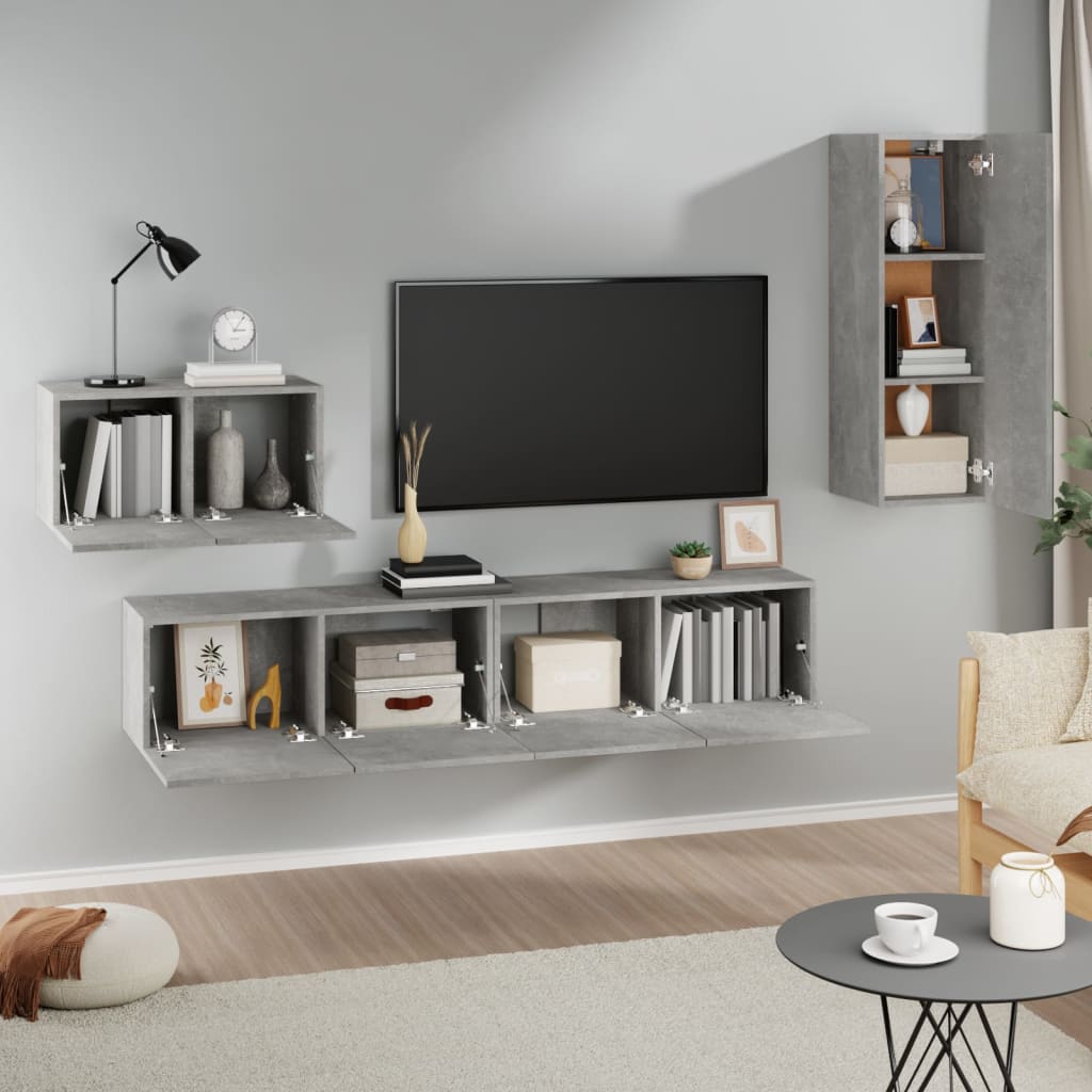 vidaXL 4 Piece TV Cabinet Set Concrete Grey Engineered Wood