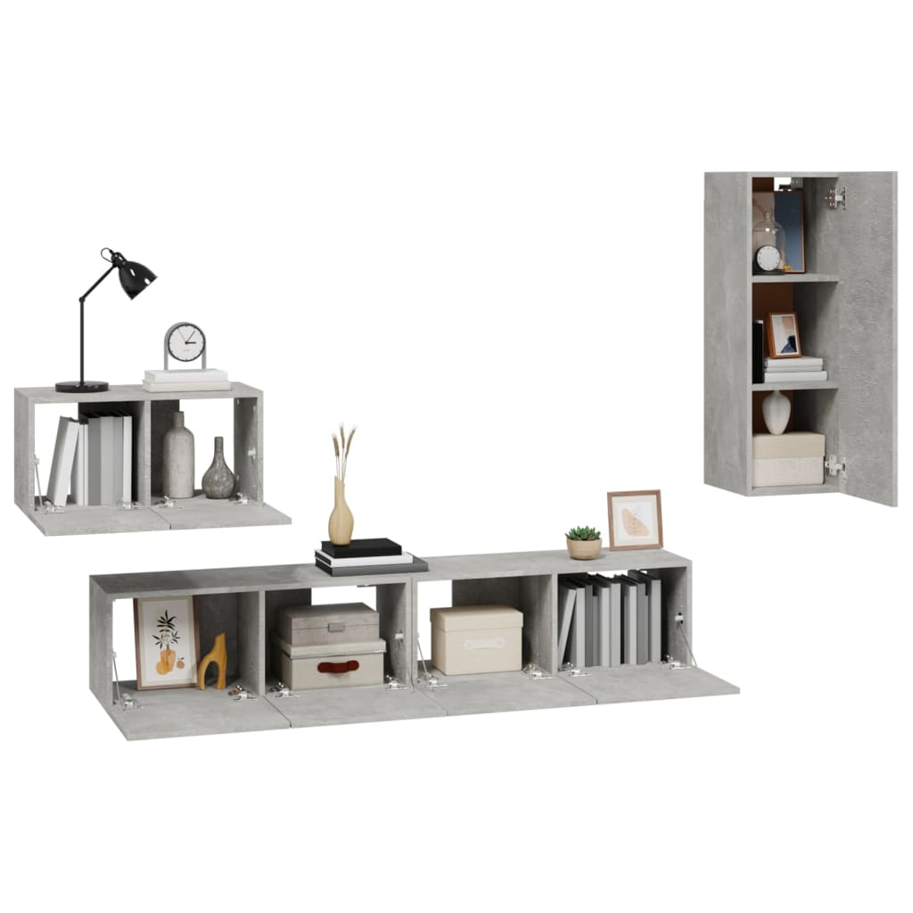 vidaXL 4 Piece TV Cabinet Set Concrete Grey Engineered Wood