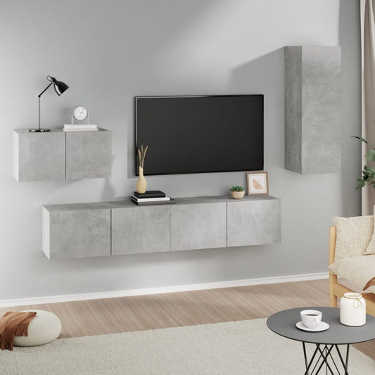 vidaXL 4 Piece TV Cabinet Set Concrete Grey Engineered Wood