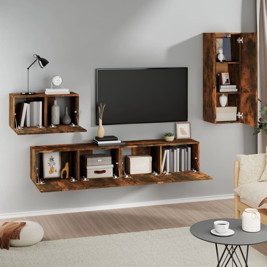 vidaXL 4 Piece TV Cabinet Set Smoked Oak Engineered Wood