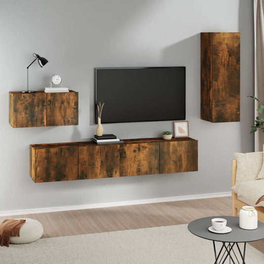 vidaXL 4 Piece TV Cabinet Set Smoked Oak Engineered Wood