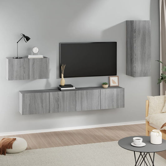 vidaXL 4 Piece TV Cabinet Set Grey Sonoma Engineered Wood