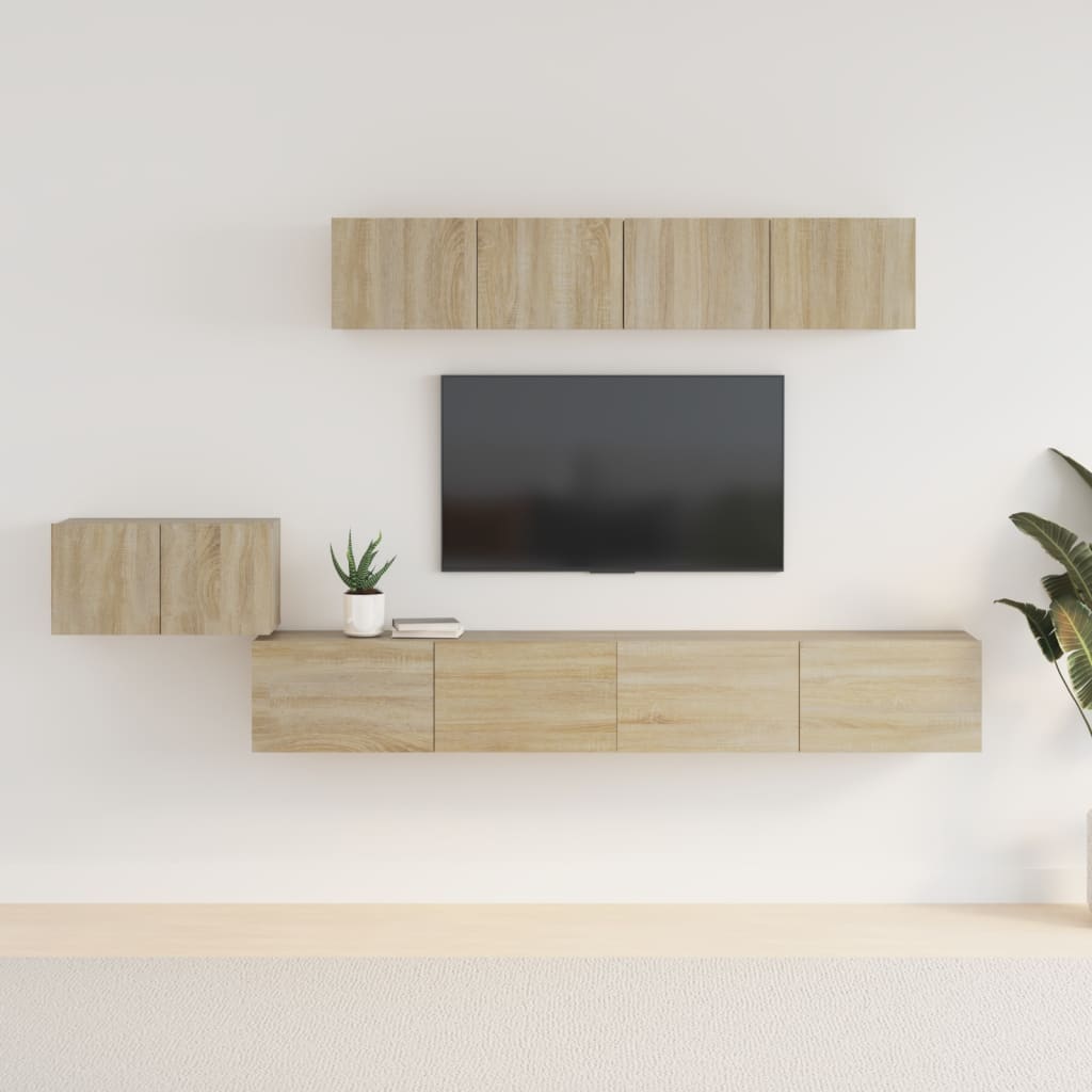 5 Piece TV Cabinet Set Sonoma Oak Engineered Wood