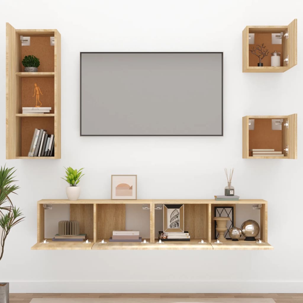 5 Piece TV Cabinet Set Sonoma Oak Engineered Wood
