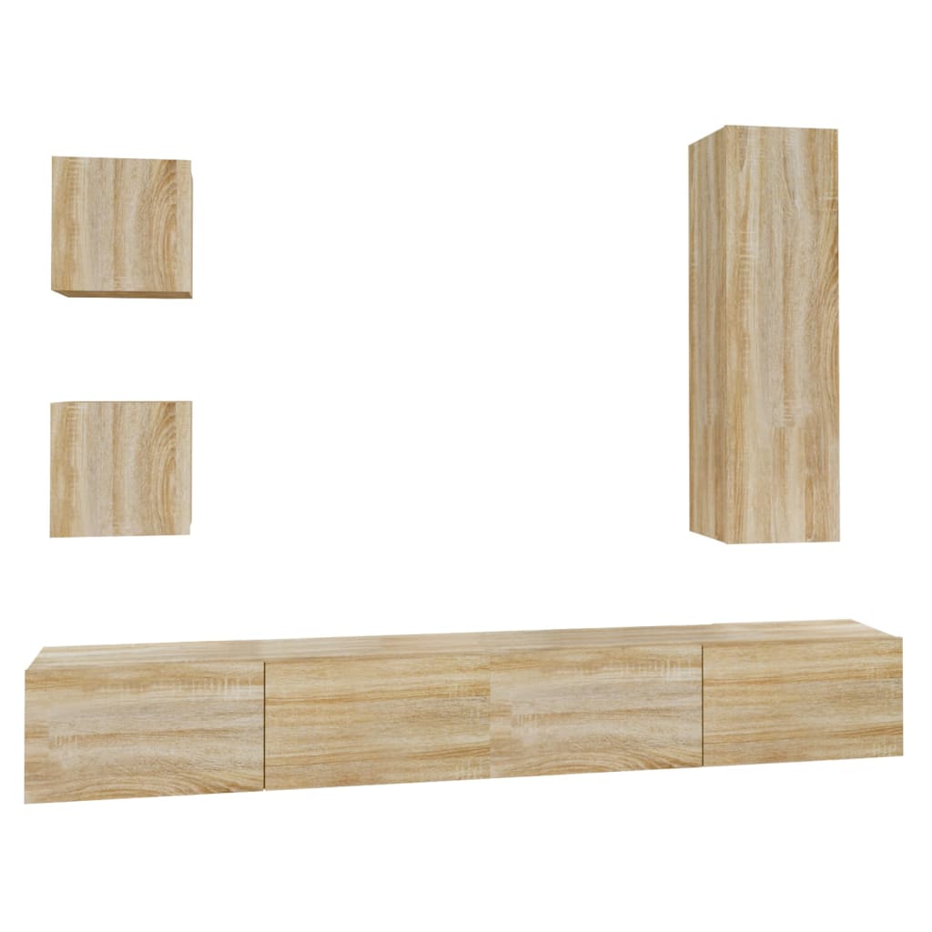 TV Cabinet Set | Set of 5 | Sonoma Oak | Engineered Wood | Large