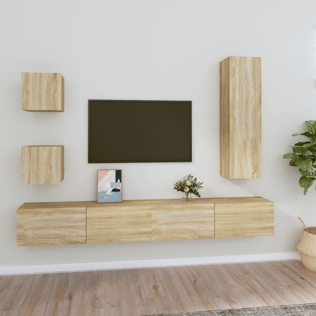TV Cabinet Set | Set of 5 | Sonoma Oak | Engineered Wood | Large