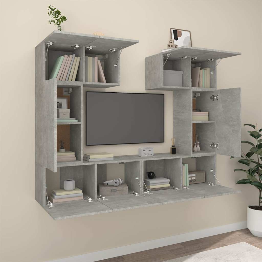 6 Piece TV Cabinet Set Concrete Grey Engineered Wood