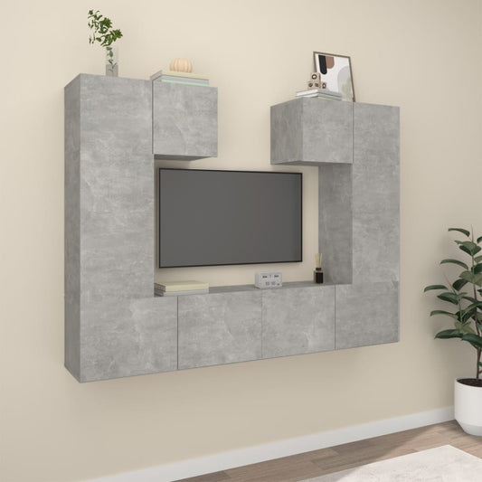 6 Piece TV Cabinet Set Concrete Grey Engineered Wood