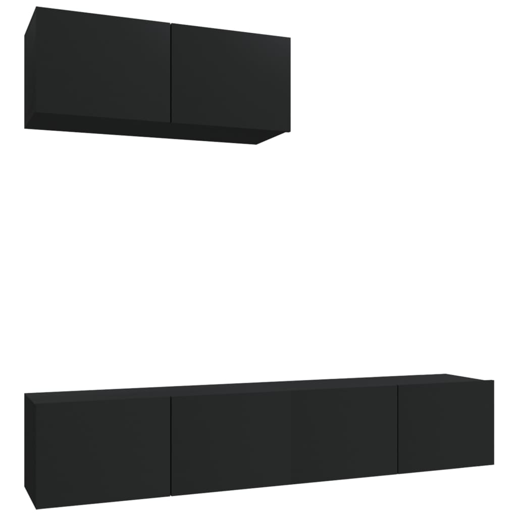 vidaXL 3 Piece TV Cabinet Set Black Engineered Wood