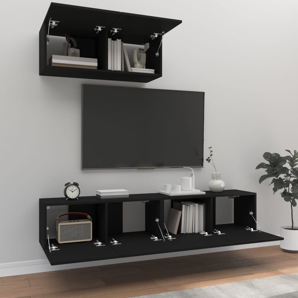 vidaXL 3 Piece TV Cabinet Set Black Engineered Wood