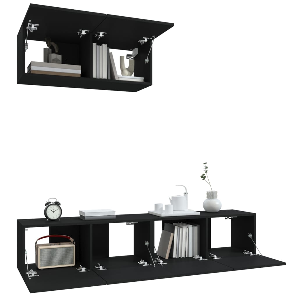 vidaXL 3 Piece TV Cabinet Set Black Engineered Wood