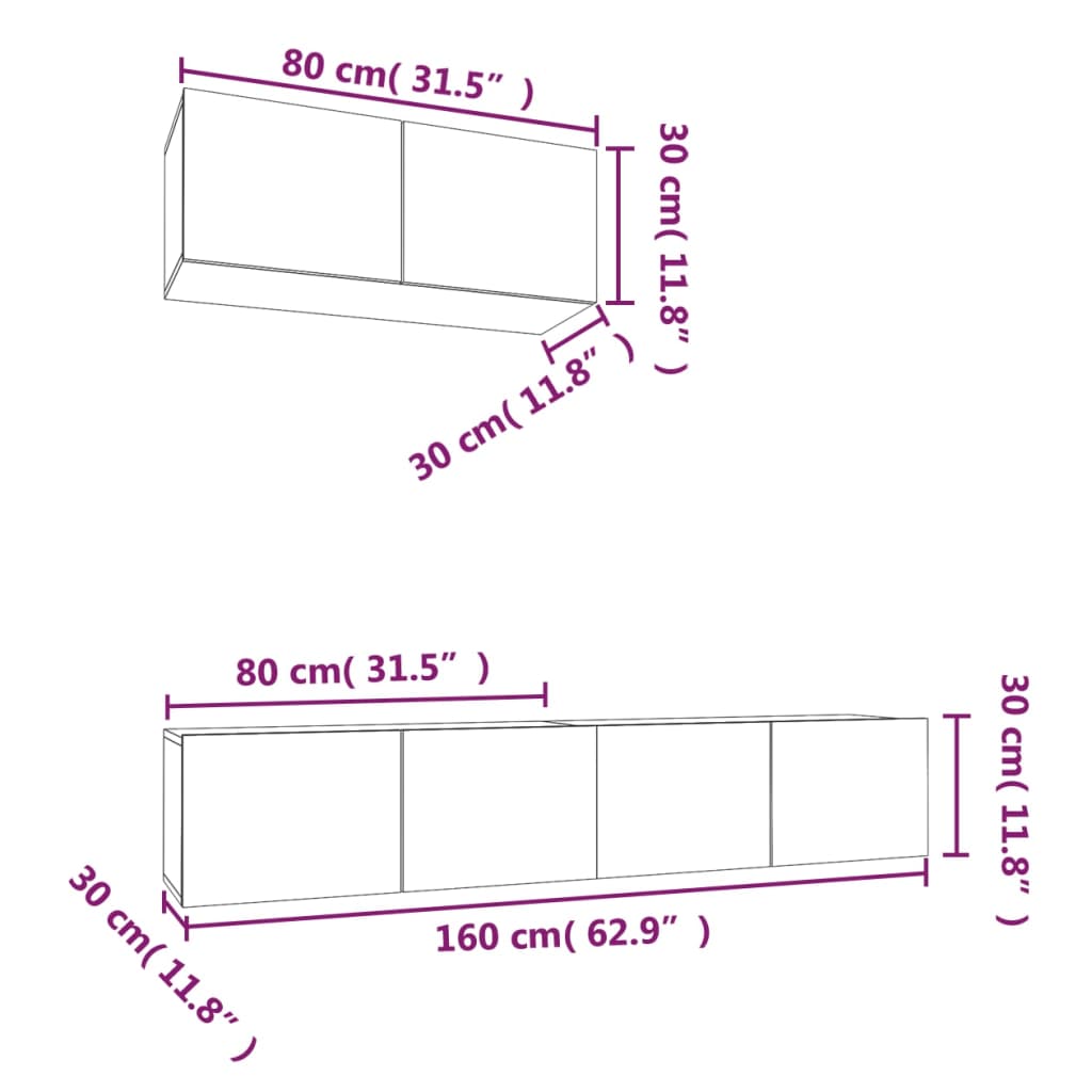 vidaXL 3 Piece TV Cabinet Set Black Engineered Wood