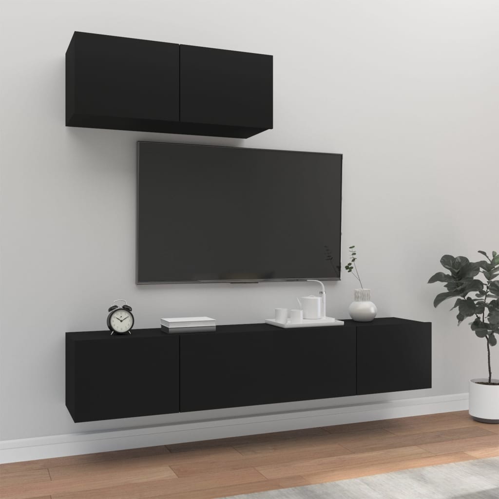 vidaXL 3 Piece TV Cabinet Set Black Engineered Wood