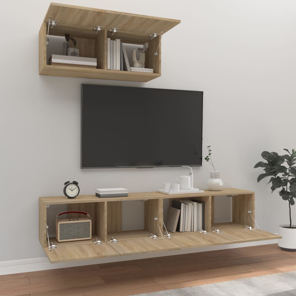 vidaXL 3 Piece TV Cabinet Set Sonoma Oak Engineered Wood