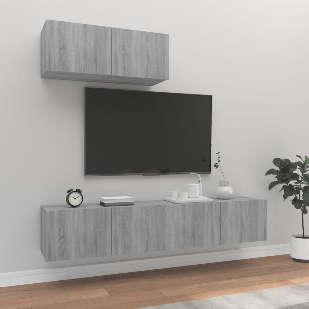 vidaXL 3 Piece TV Cabinet Set Grey Sonoma Engineered Wood