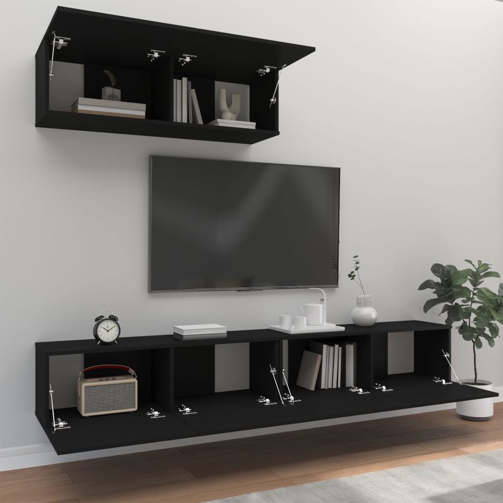 vidaXL 3 Piece TV Cabinet Set Black Engineered Wood