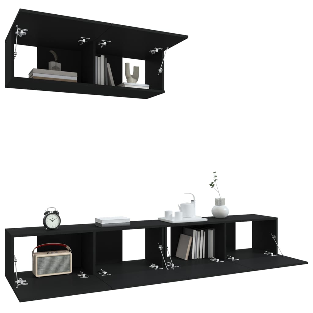 vidaXL 3 Piece TV Cabinet Set Black Engineered Wood