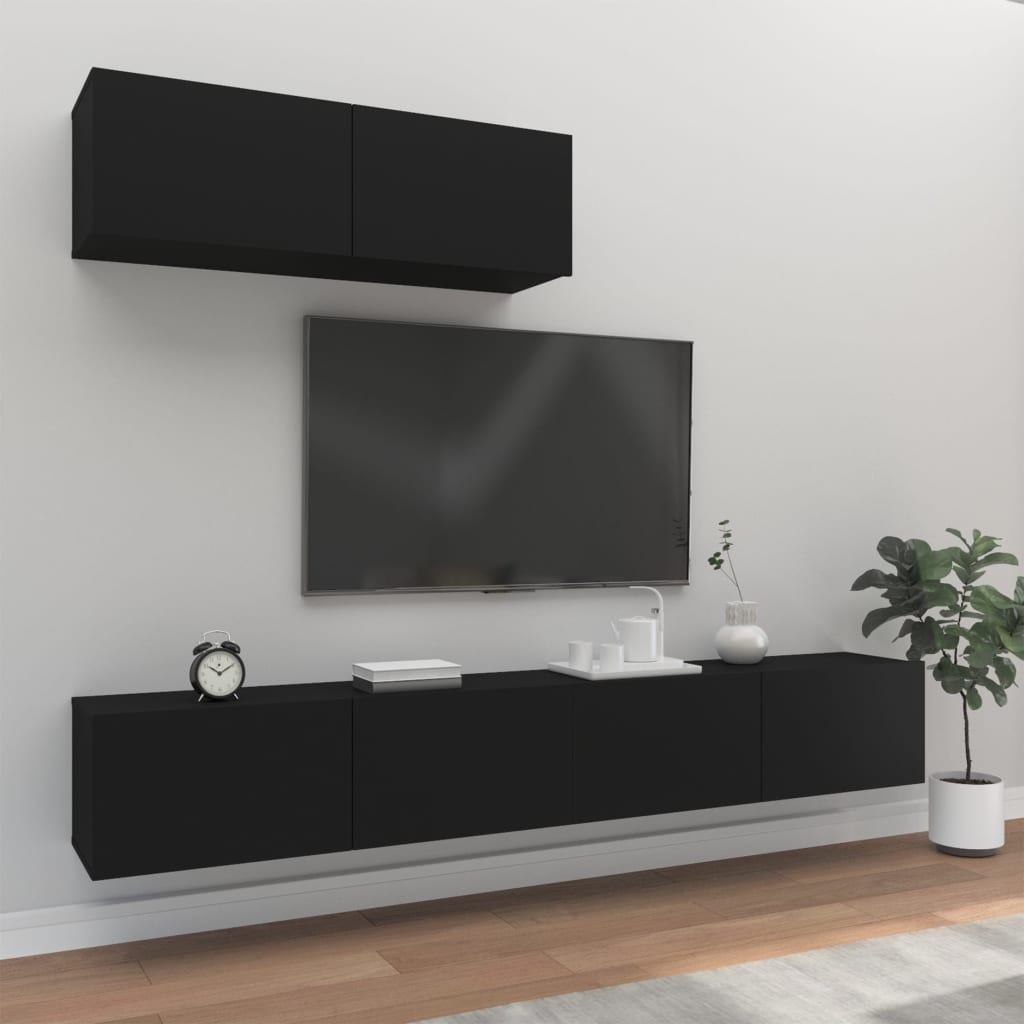 vidaXL 3 Piece TV Cabinet Set Black Engineered Wood