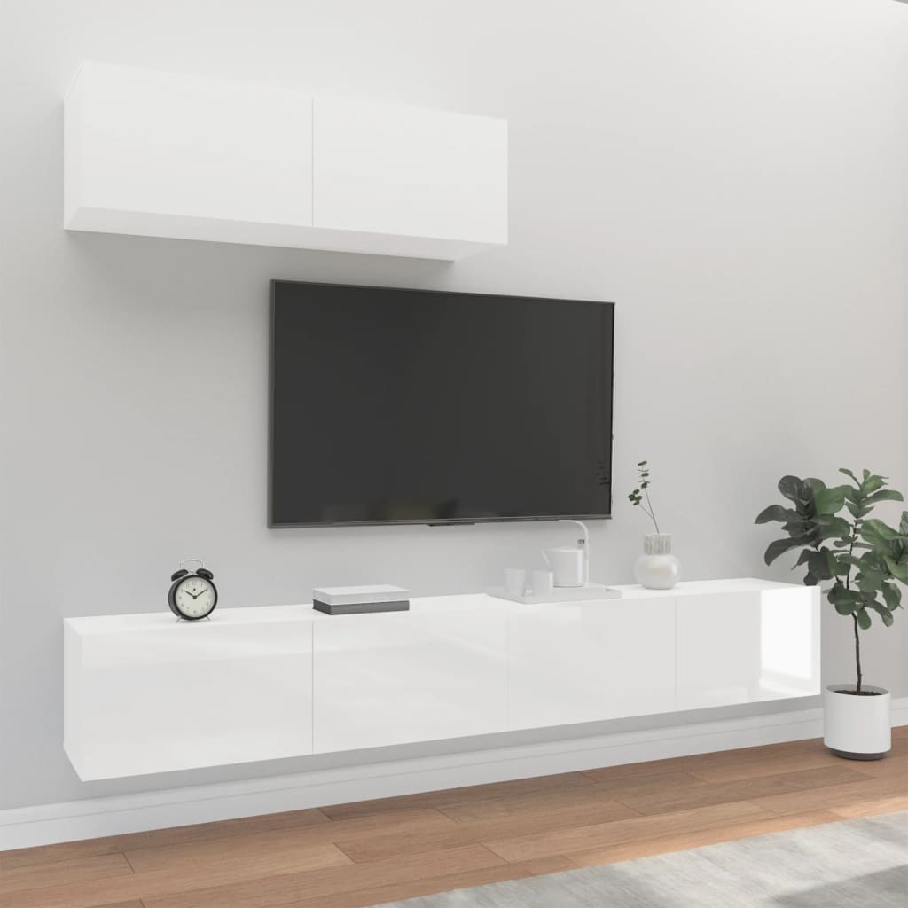 vidaXL 3 Piece TV Cabinet Set High Gloss White Engineered Wood