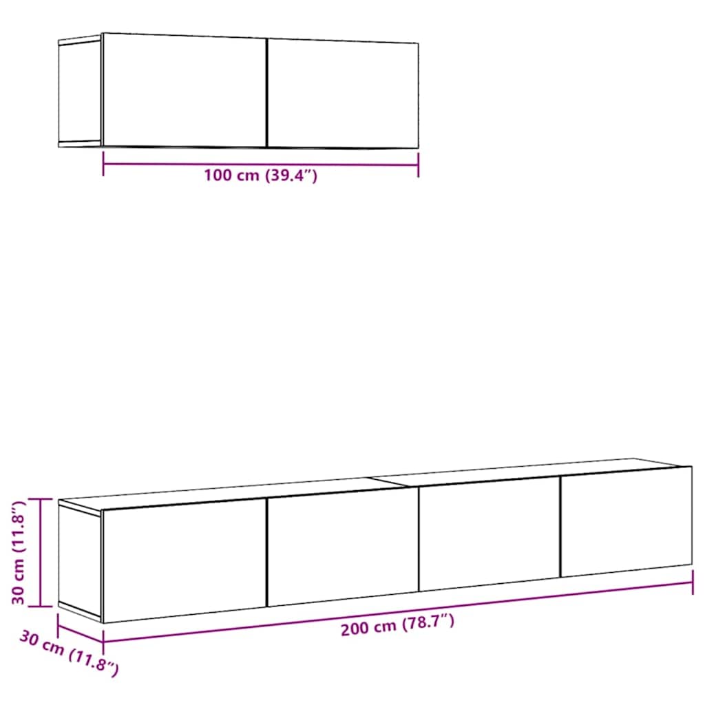 3 Piece TV Cabinet Set Smoked Oak Engineered Wood